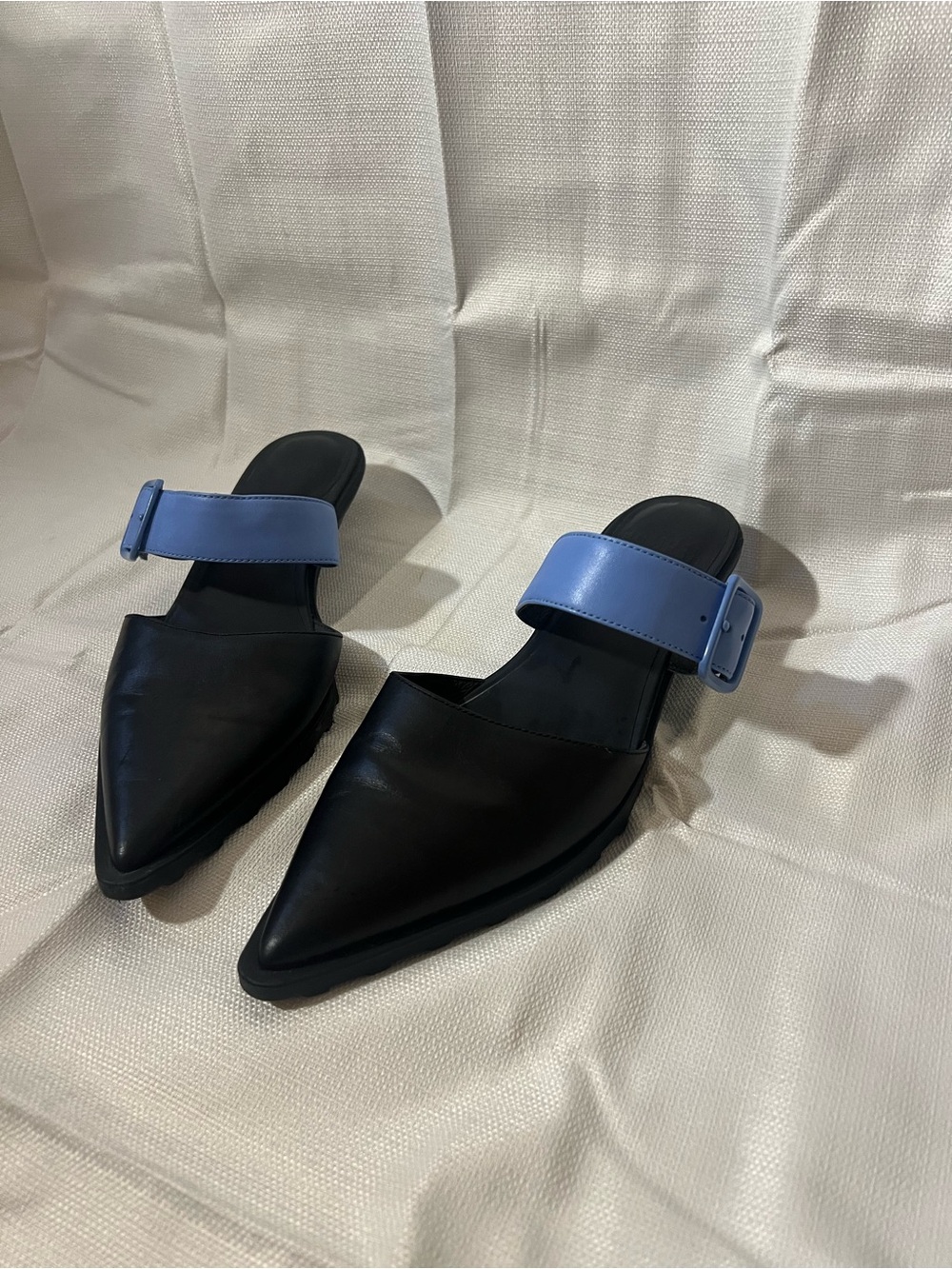 Camper Anita Black Pointed Mule with Light Blue Strap - Picture 2 of 10